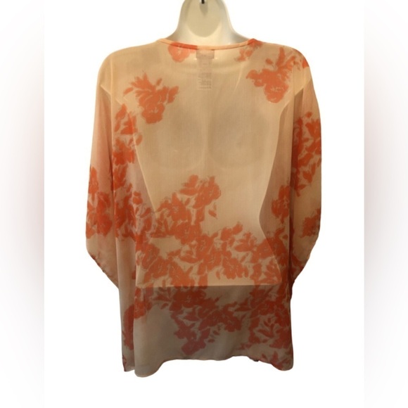 Chico’s Embroidered Printed Poncho Sz. S/M Orange Tan Sheer Batwing Summer Happy - Picture 4 of 8